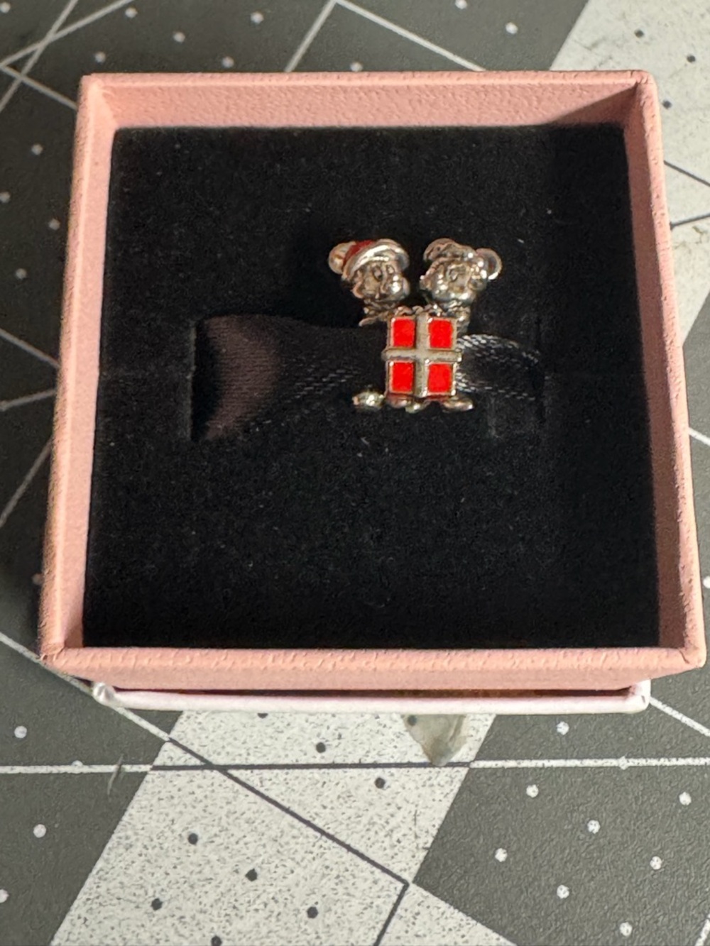 PANDORA Silver-tone Mickey and Minnie Red Enamel Gift Charm